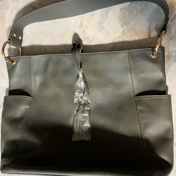 Laggo Italy Julia Genuine Leather bag hobo purse side pockets with Tassels black